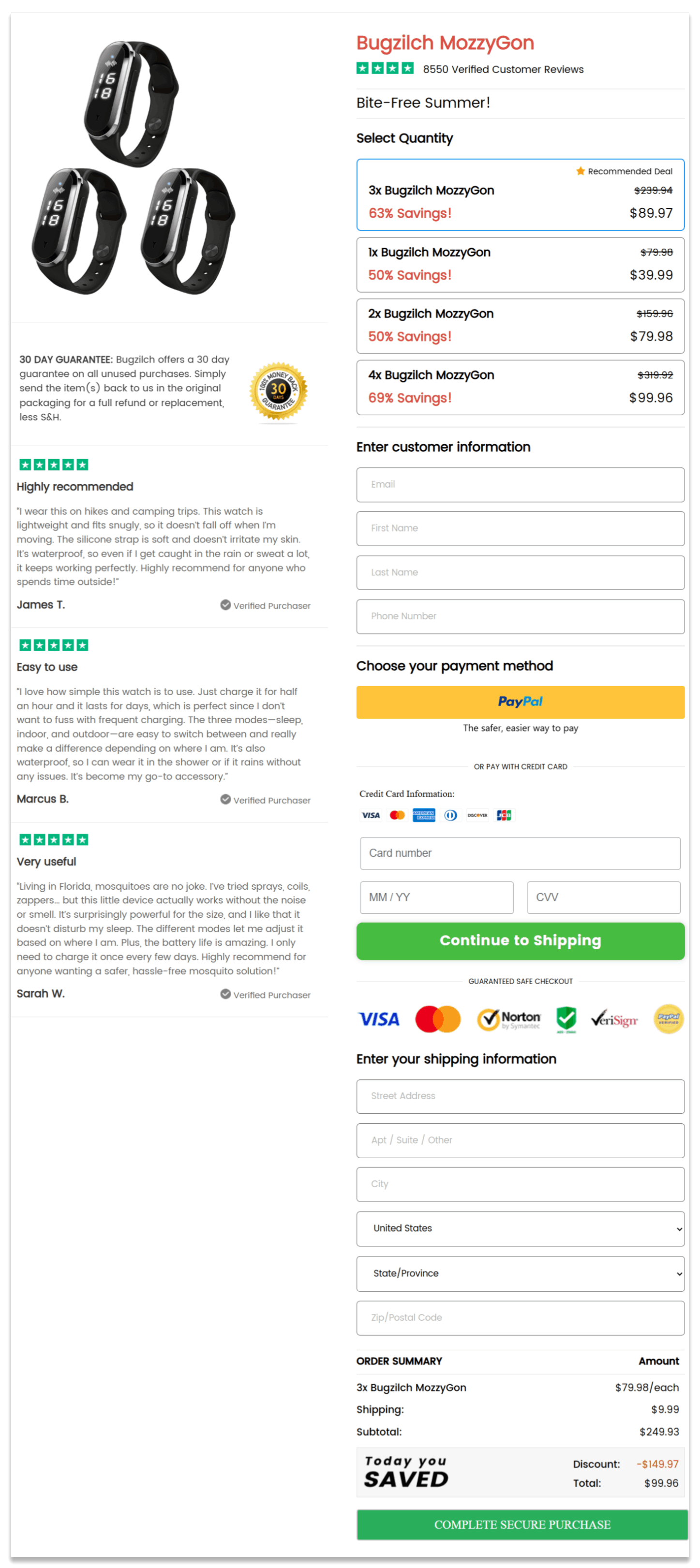 Bugzilch MozzyGone Secure Checkout Page